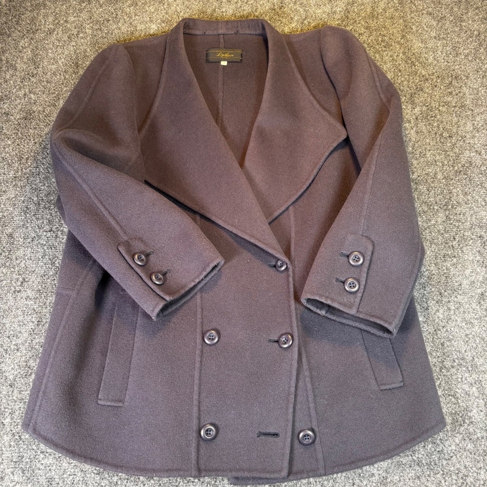 Leilian Original Women's Dark Purple Wool‎ Blend Double Breasted Coat Size 13